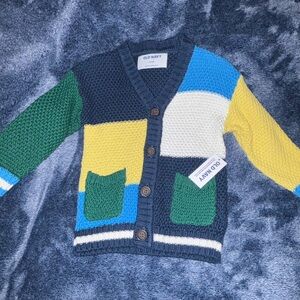 Old Navy Colorblock Knit Cardigan - Navy, Green, Yellow, Blue, White